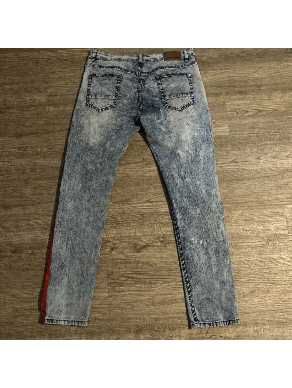 Blind Trust Mens Stretch Paint Splash Jeans Orange Side Stripes Sz. 40/34